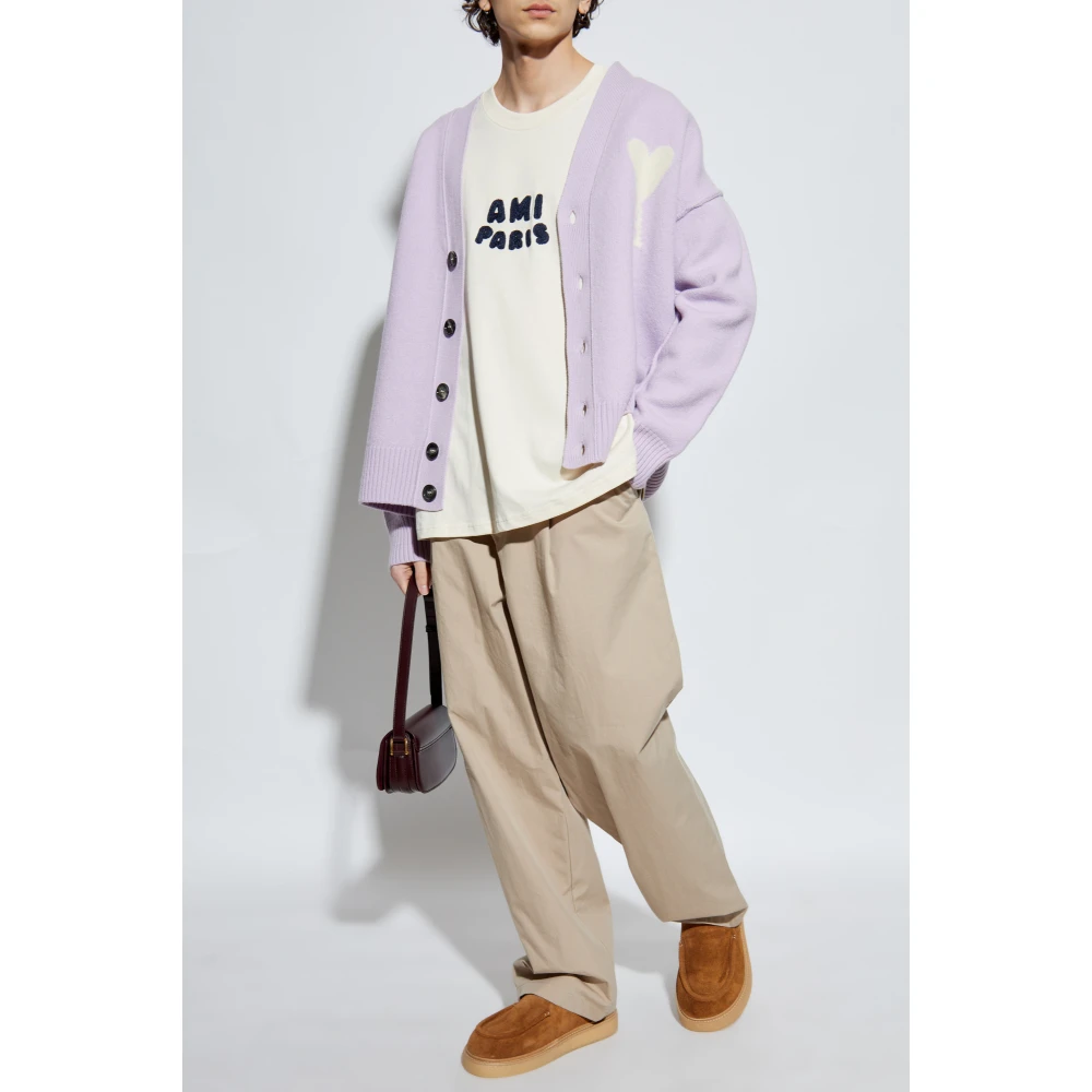 Ami Paris Cardigan met Logo Purple Heren