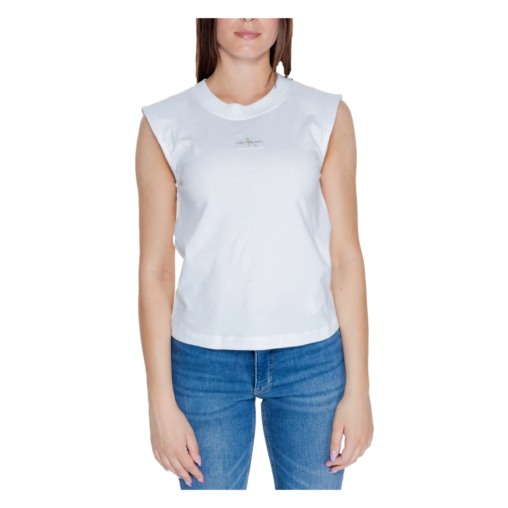 Calvin Klein Jeans Women's White Cotton T-Shirt Round Neck