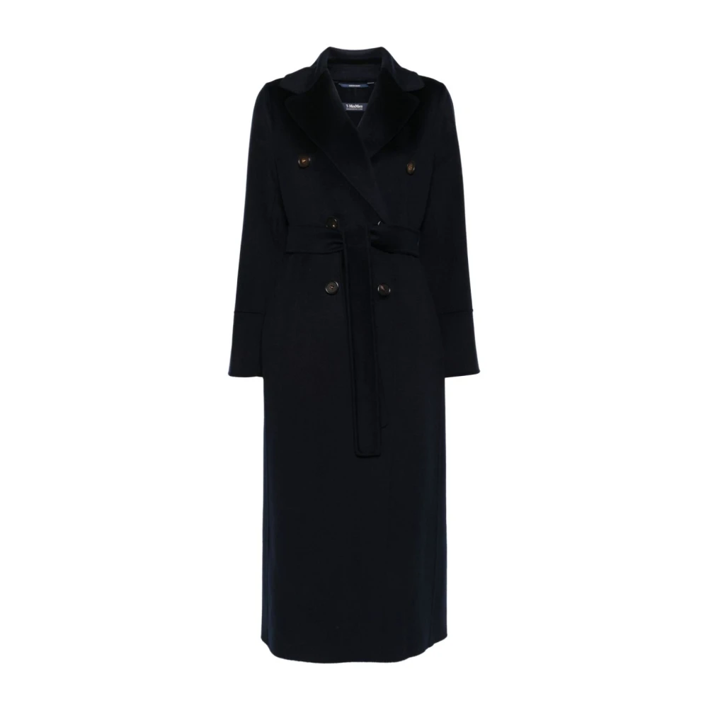 Max Mara Blauwe Picasso Double-Breasted Lange Jas Blue Dames