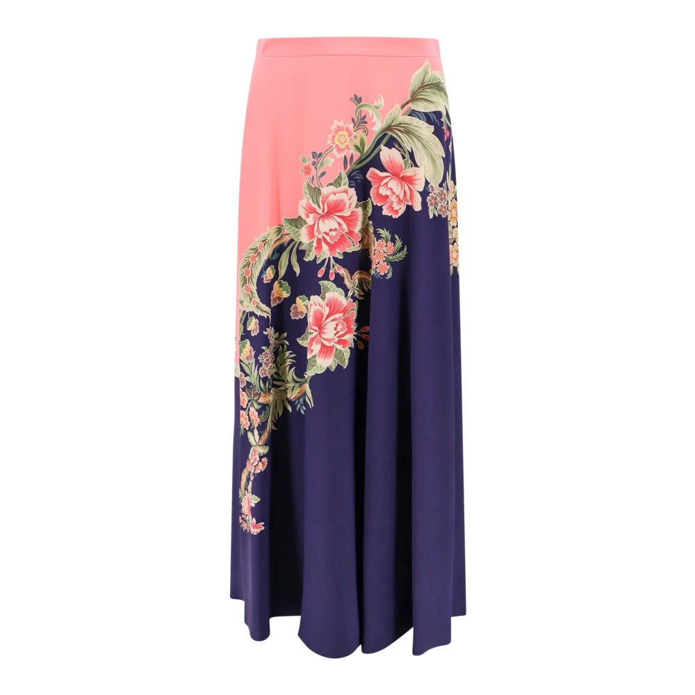 ETRO Bloemenprint Zijden Rok Blauw Multicolor Dames