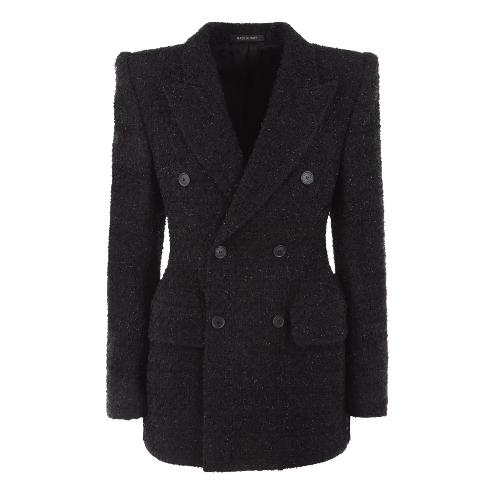 Balenciaga Zwarte Tweed Double-Breasted Jas Black Dames