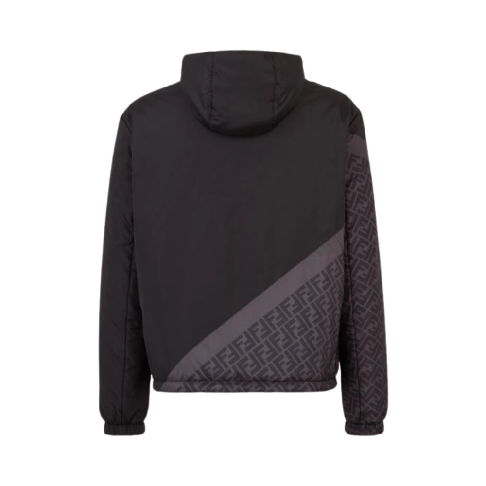 Fendi Omkeerbare windbreaker met capuchon Zwart Grijs Diagonaal Motief Black Heren