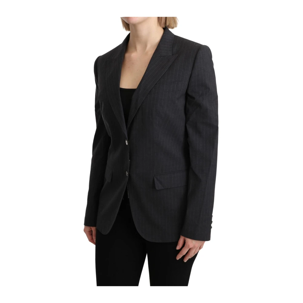 Dolce & Gabbana Women's Gray Striped Blazer Button Closure - Blazers - L- Jackets