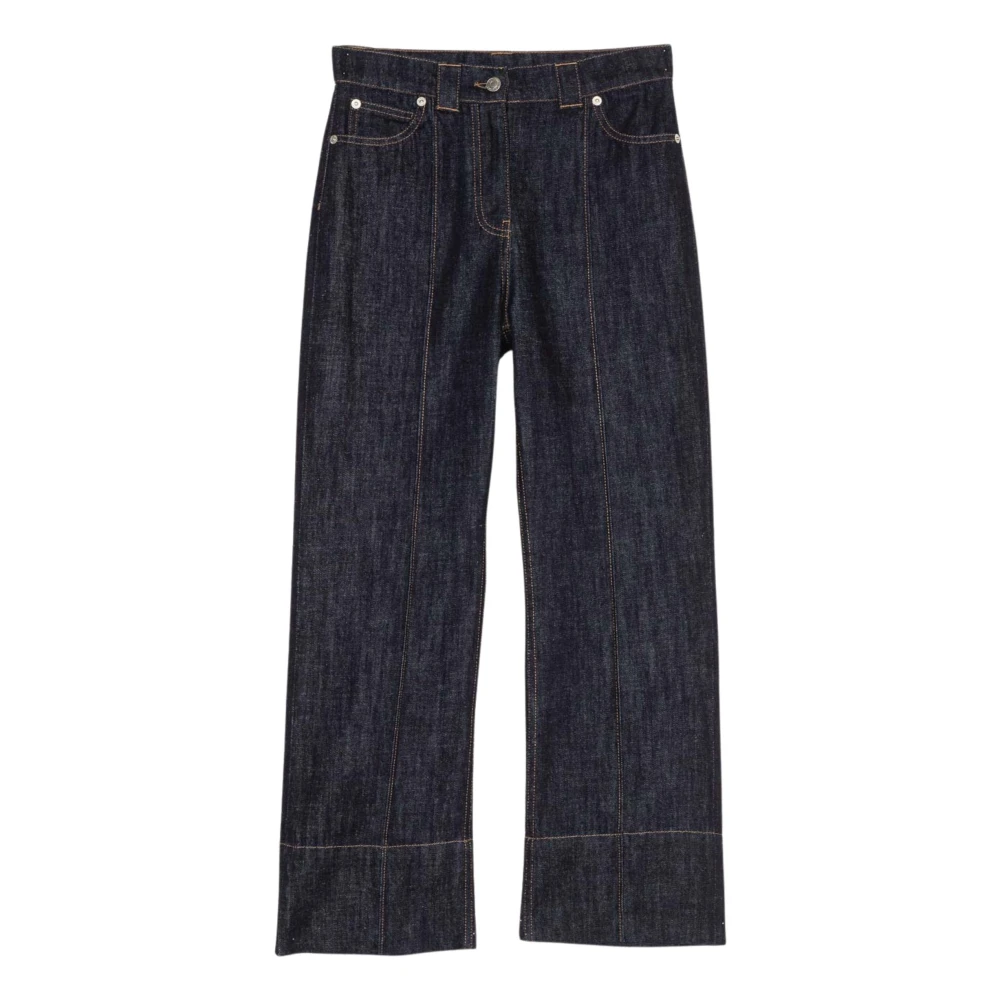 Twinset Women's Blue Dark Denim Cropped Straight Leg Jeans - Wide Jeans - W27 - Jeans