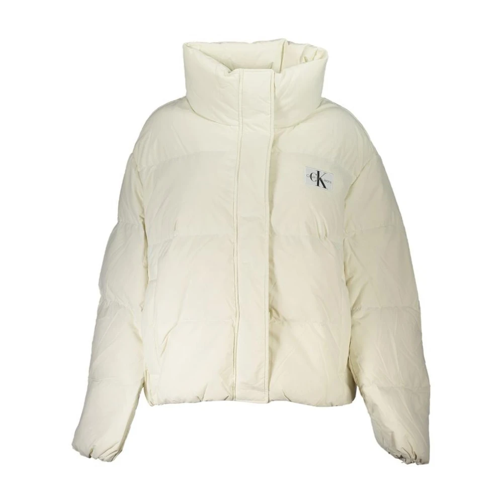 Calvin Klein Women's White Long Sleeve Jacket With Logo And Multiple Pockets