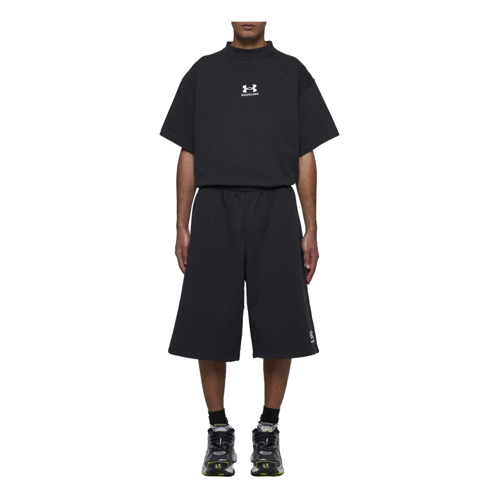 Balenciaga Zwarte Katoenen Shorts met Witte Logo's Black Heren