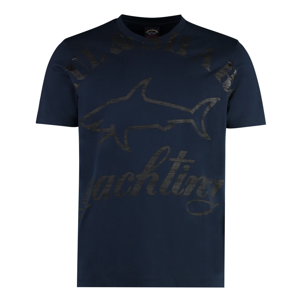 PAUL & SHARK Katoenen Logo T-shirt Geribbelde Kraag Blue Heren