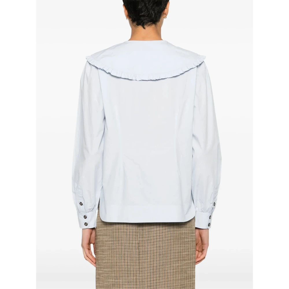 Ganni Ruche Kraag Poplin Shirt White Dames