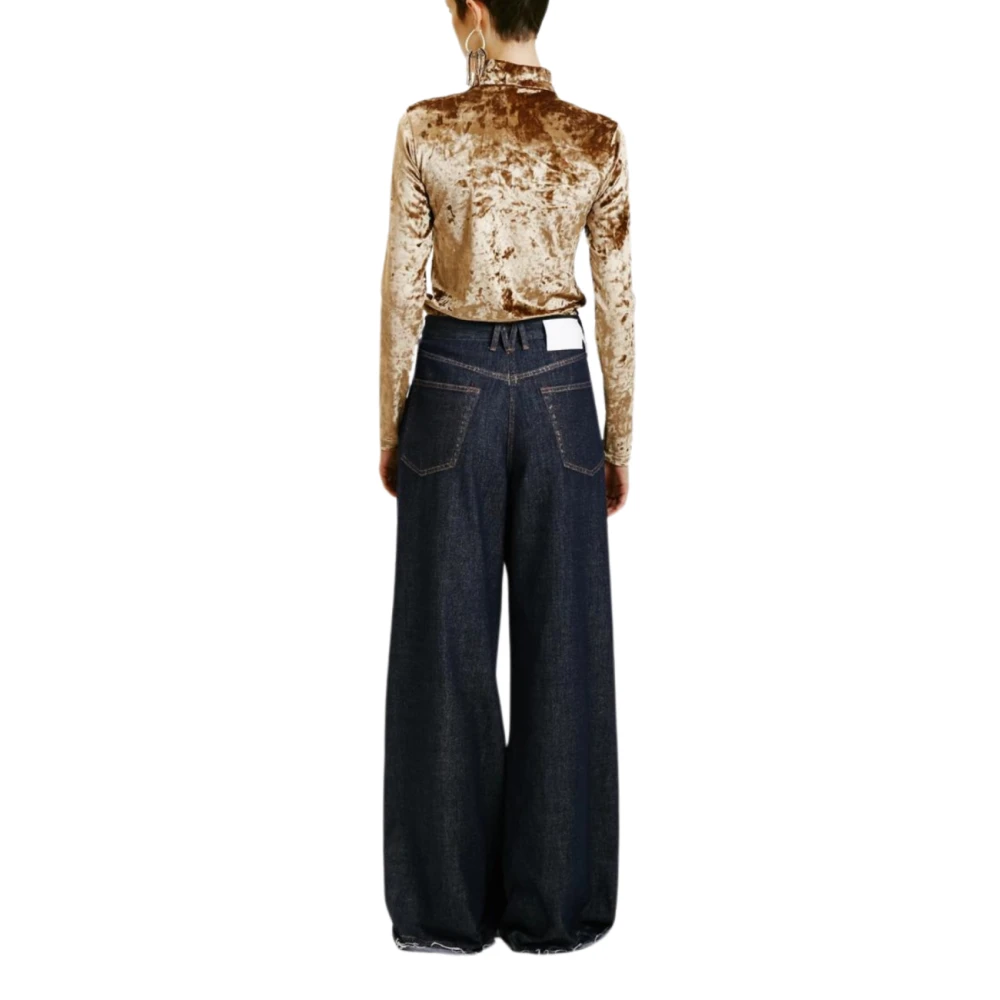 Momoni Gelamineerde Denim Broek Blauw Goud Blue Dames