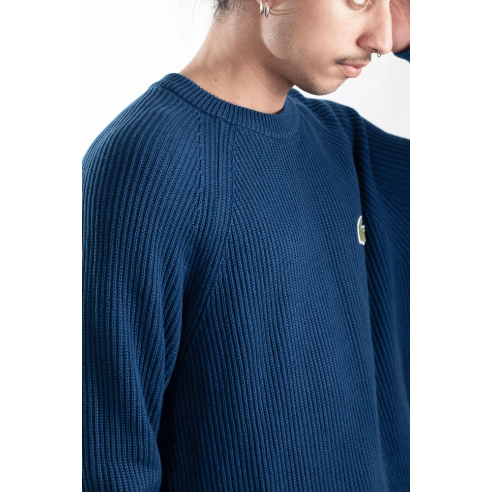 Lacoste Geribbelde Croc Sweater in HBM Blue Heren