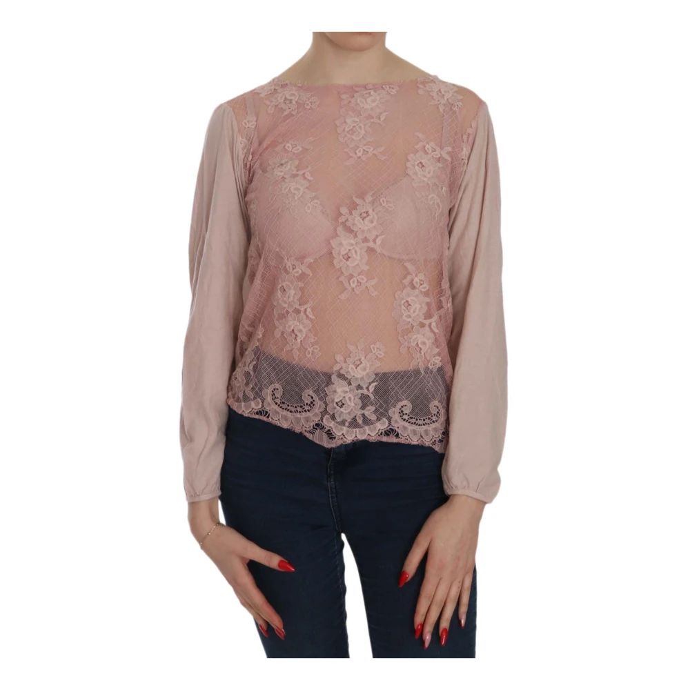 Pink Memories Roze Kant Boothals Blouse Pink Dames
