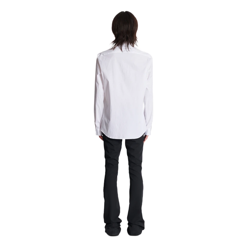 Balmain Popeline overhemd met geborduurde kraag White Heren