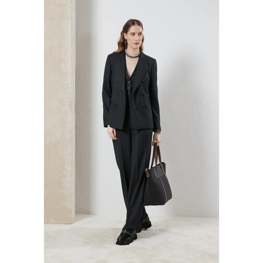 PESERICO Lurex wol flanel klassieke broek Black Dames