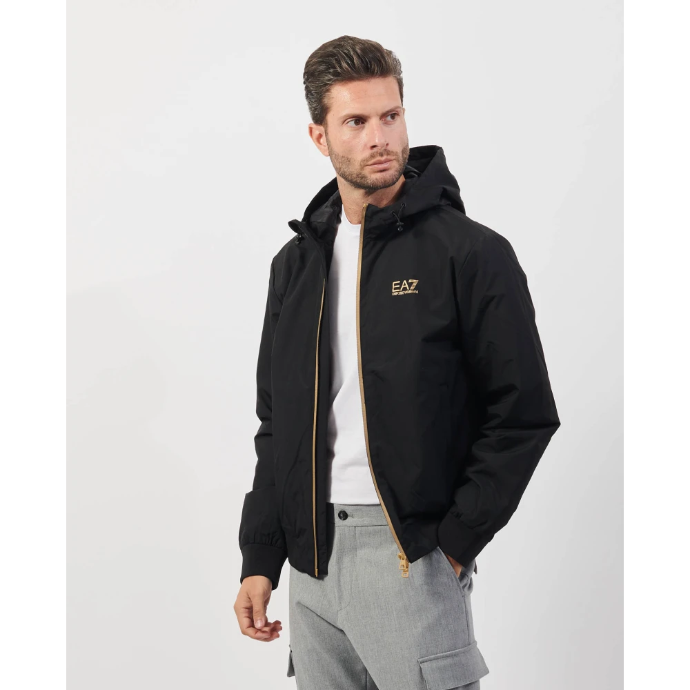 Emporio Armani Zwarte Jassen met Licht Gewatteerd Black Heren