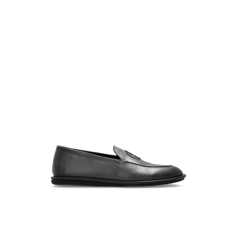 Giorgio Armani Mannelijk Zwart Schoenen Heren, 40 Eu, Leer, Loafers Type Schoenen