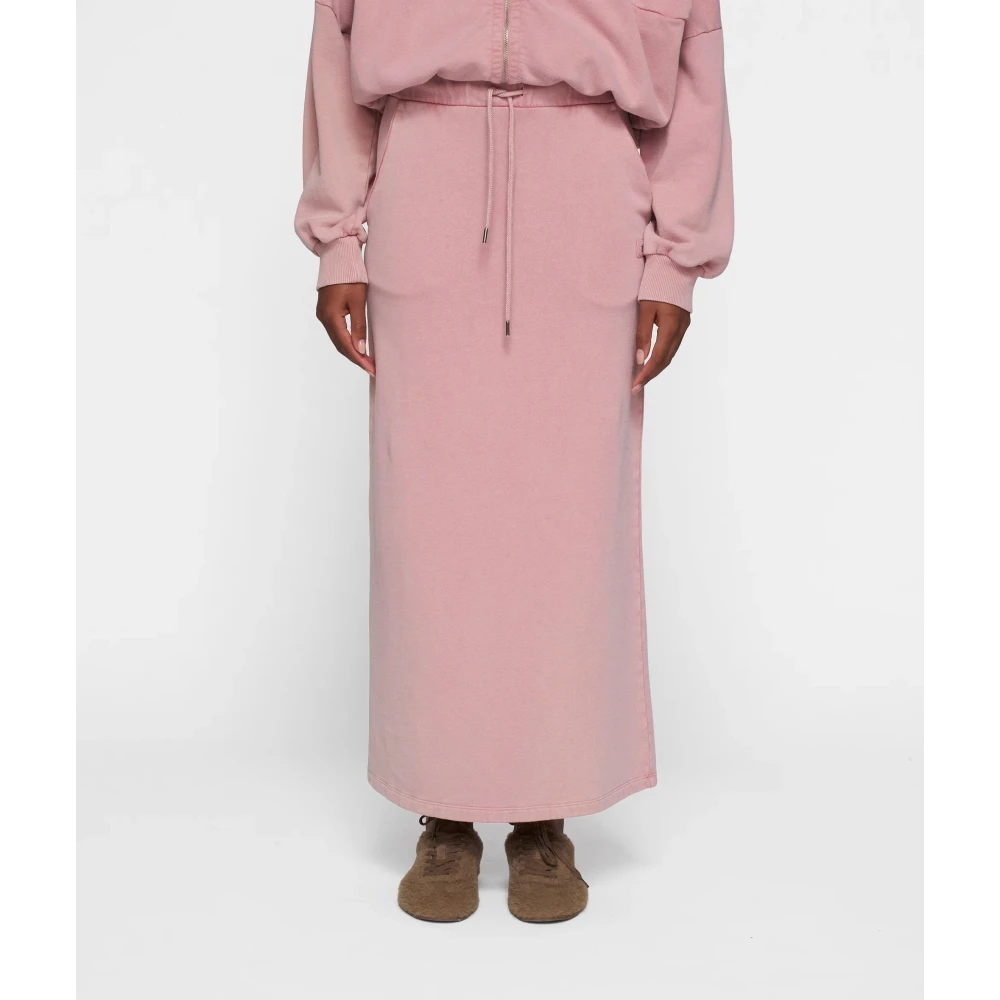 10Days Geborstelde katoenen midi-rok met elastische taille Pink Dames