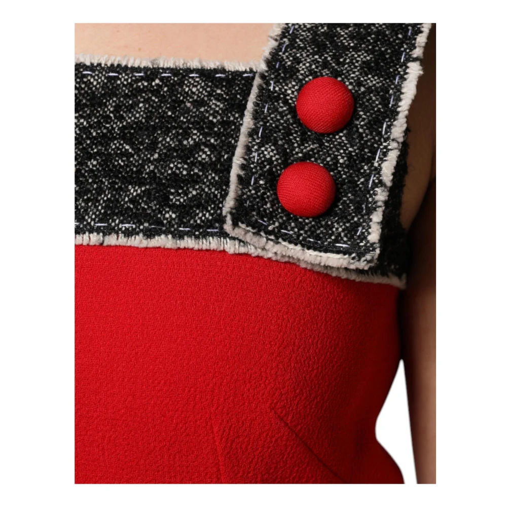 Dolce & Gabbana Rood Zwart Wol Flared Mini Jurk Red Dames