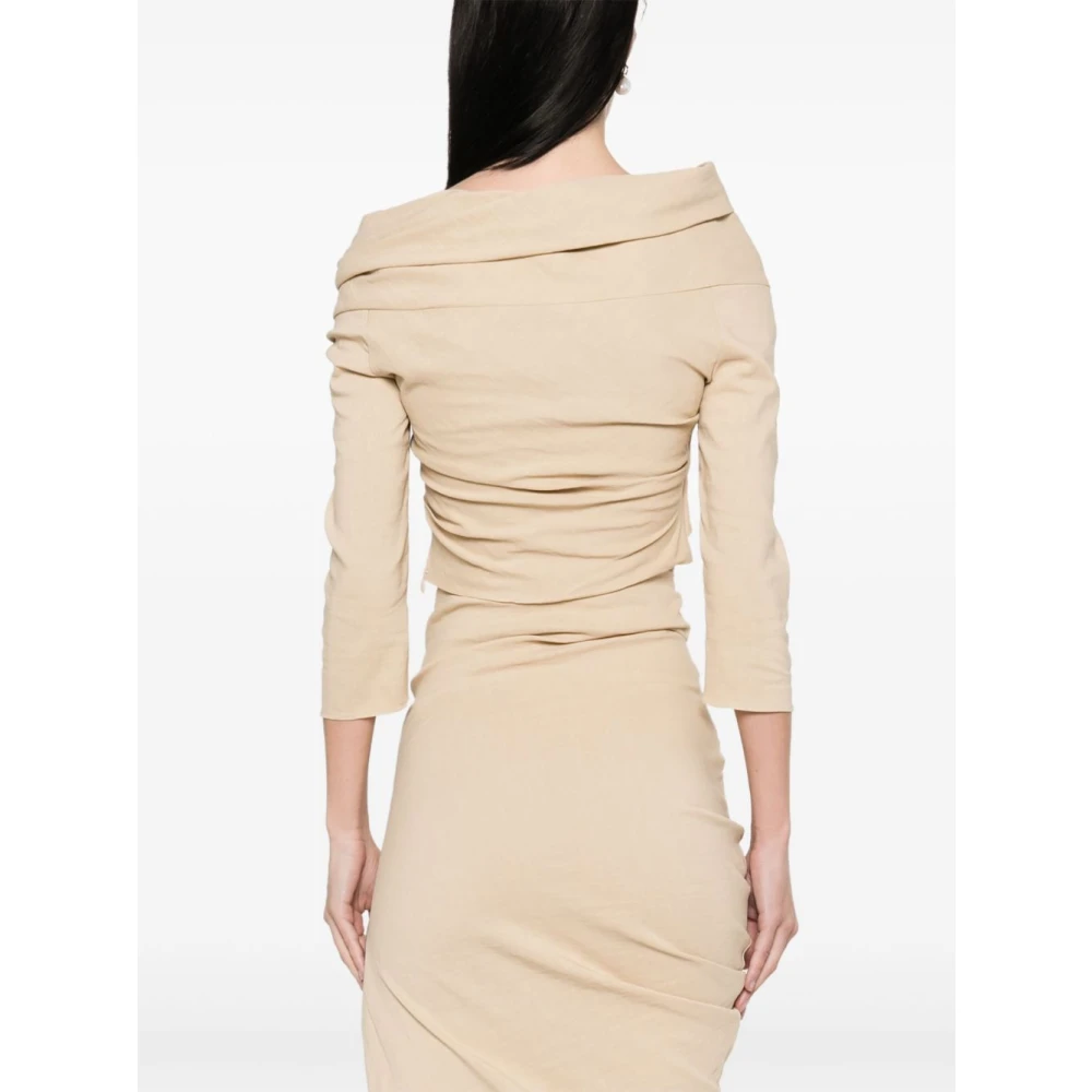 Cortana Beige Off-Shoulder Gedrapeerde Top Beige Dames