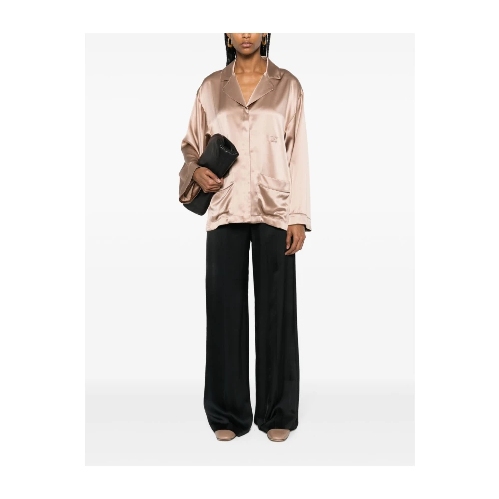 Max Mara Bruine Zijden Satijnen Jas met Logo Brown Dames