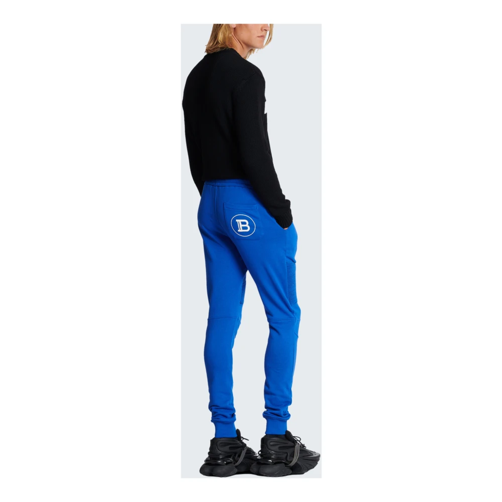 Balmain Logo bedrukte katoenen joggingbroek Blue Heren