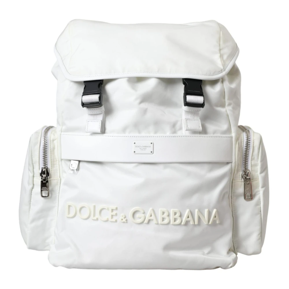 Dolce & Gabbana Logo Rugzak met Kalfsleren Details White Heren