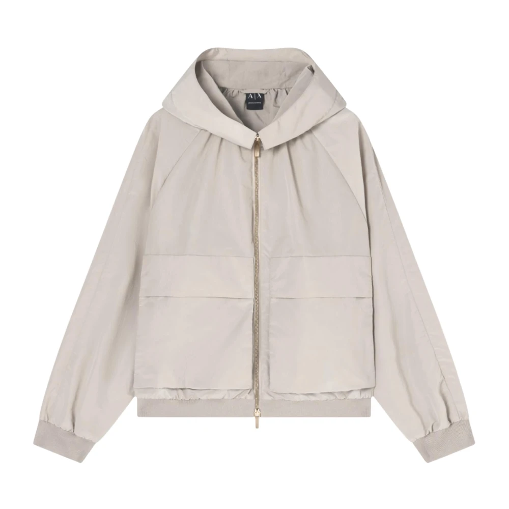 Armani Exchange Vrouw Beige Jassen Dames, M, Polyester, Big Pocket Hooded Blouson Jacket