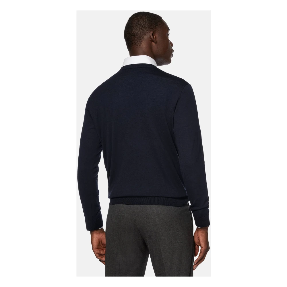 Boggi Milano Merino Wol V-hals Trui Blue Heren
