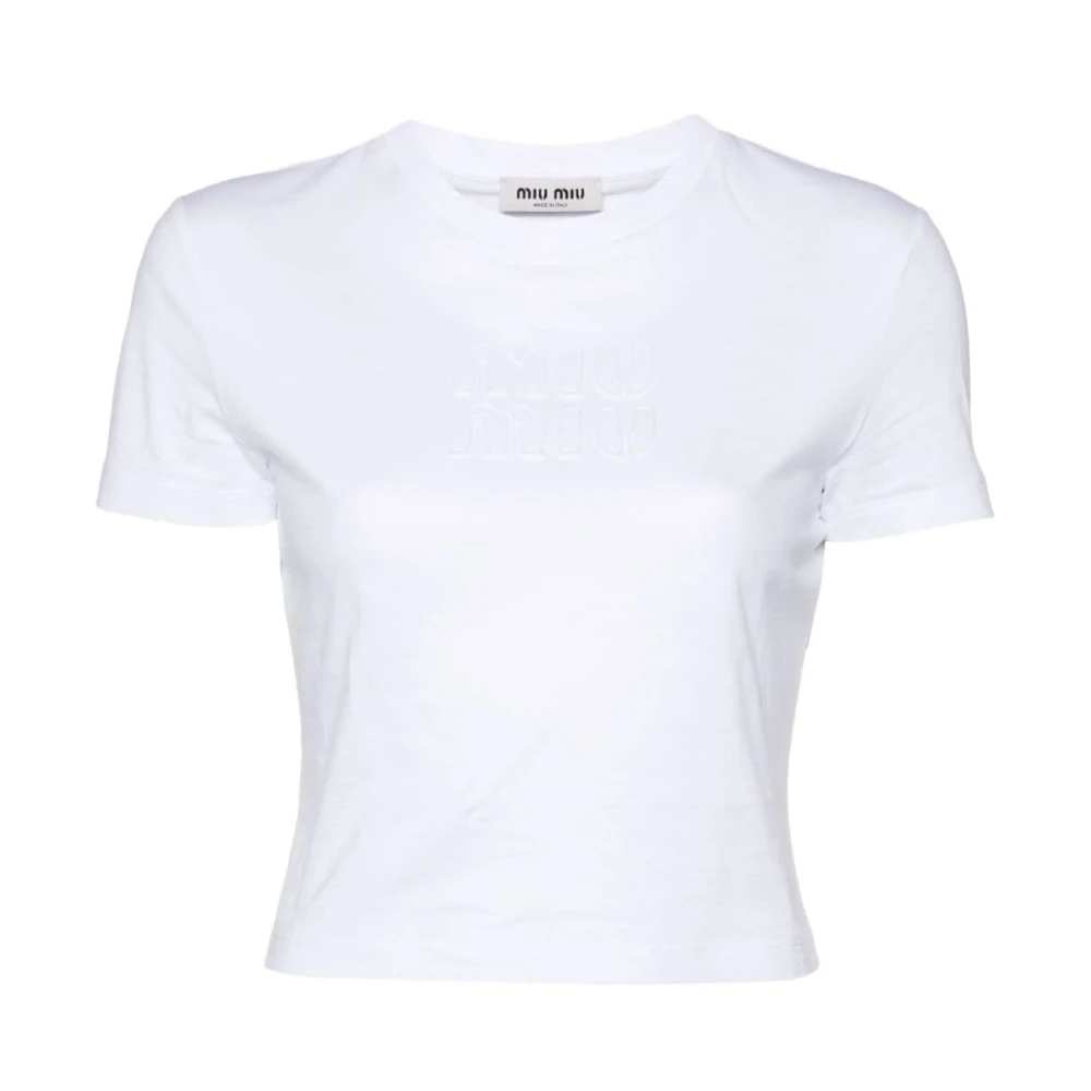 Miu Wit Logo Patch Crew Neck T-shirt White Dames