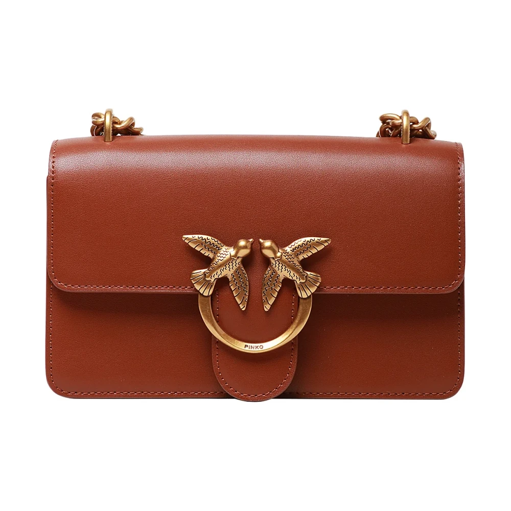 Pinko Bruine leren schoudertas Love Birds Brown Dames