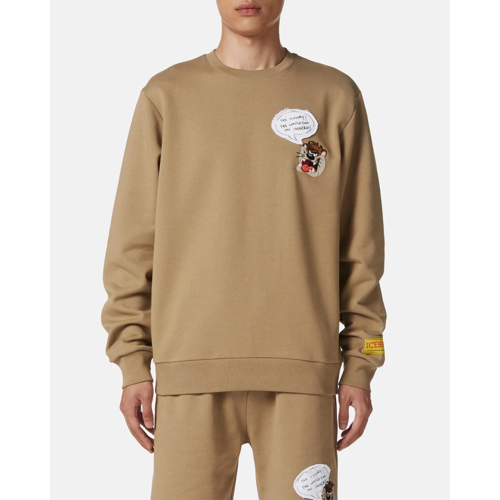 Iceberg Klassieke regular fit ronde hals moddergekleurde sweatshirt met Looney Tunes detail Green Heren