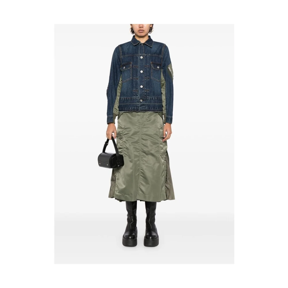 Sacai Kleur-blok Denim Jas Blue Dames