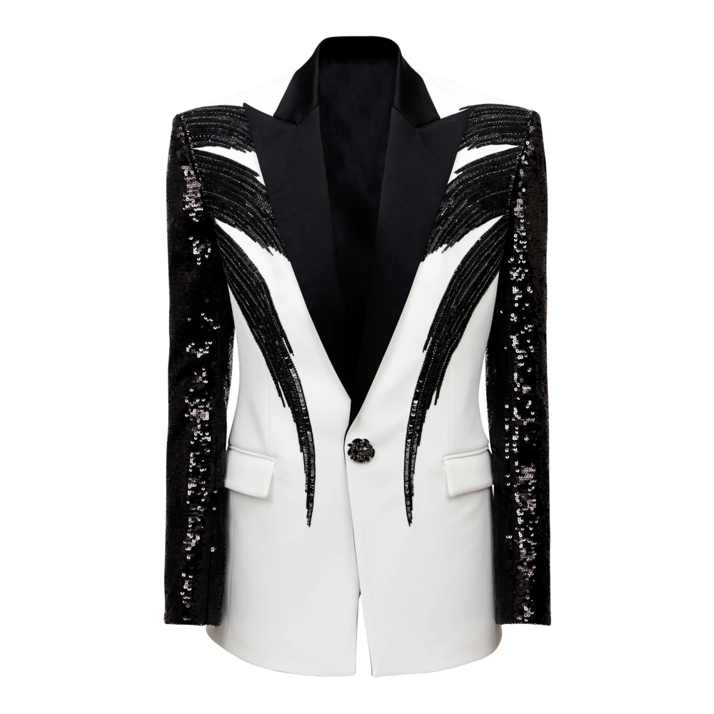 Balmain Twee-tone jas met paillettenborduursel Black Heren