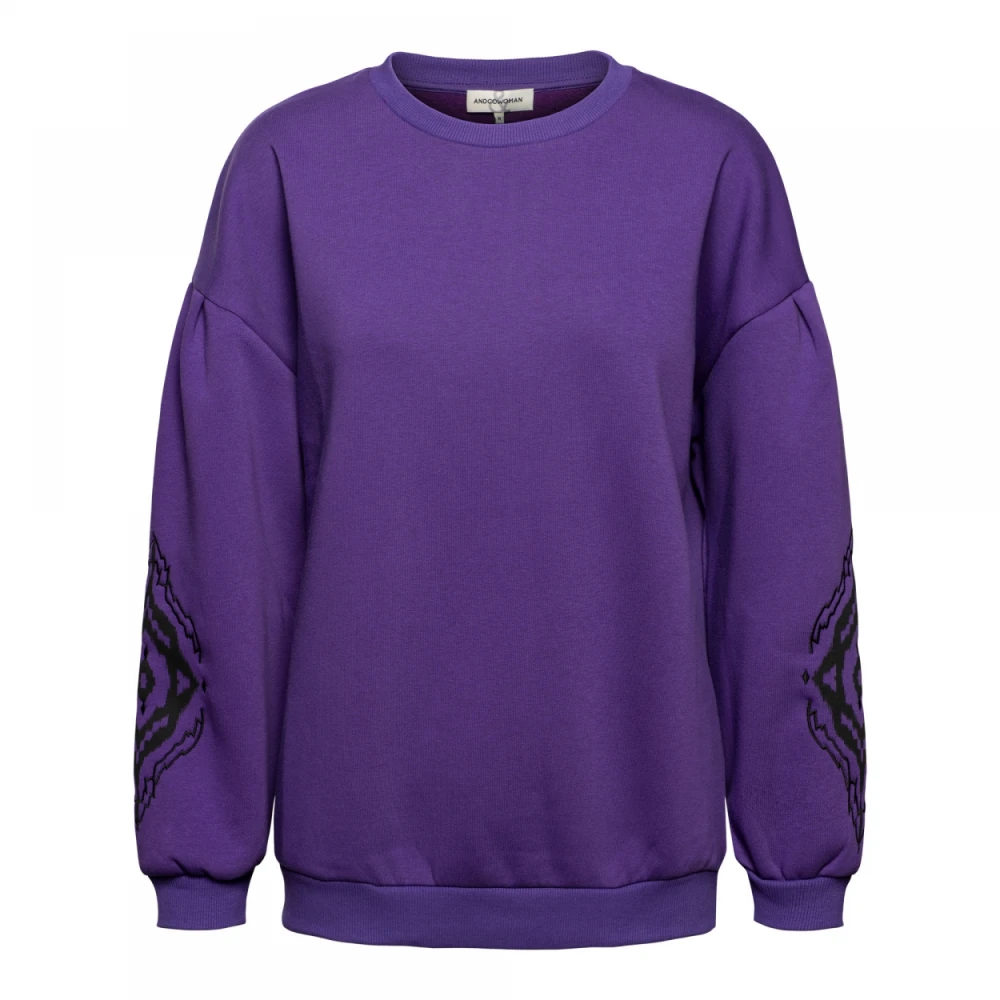 &Co Woman Paarse Embro Sweater met Artwork Purple Dames