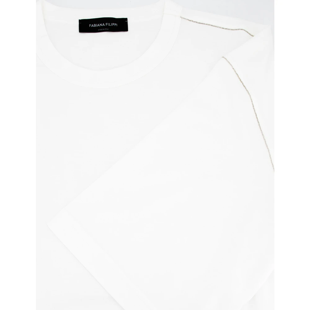 Fabiana Filippi Elegante T-shirt met diamantborduursel White Dames