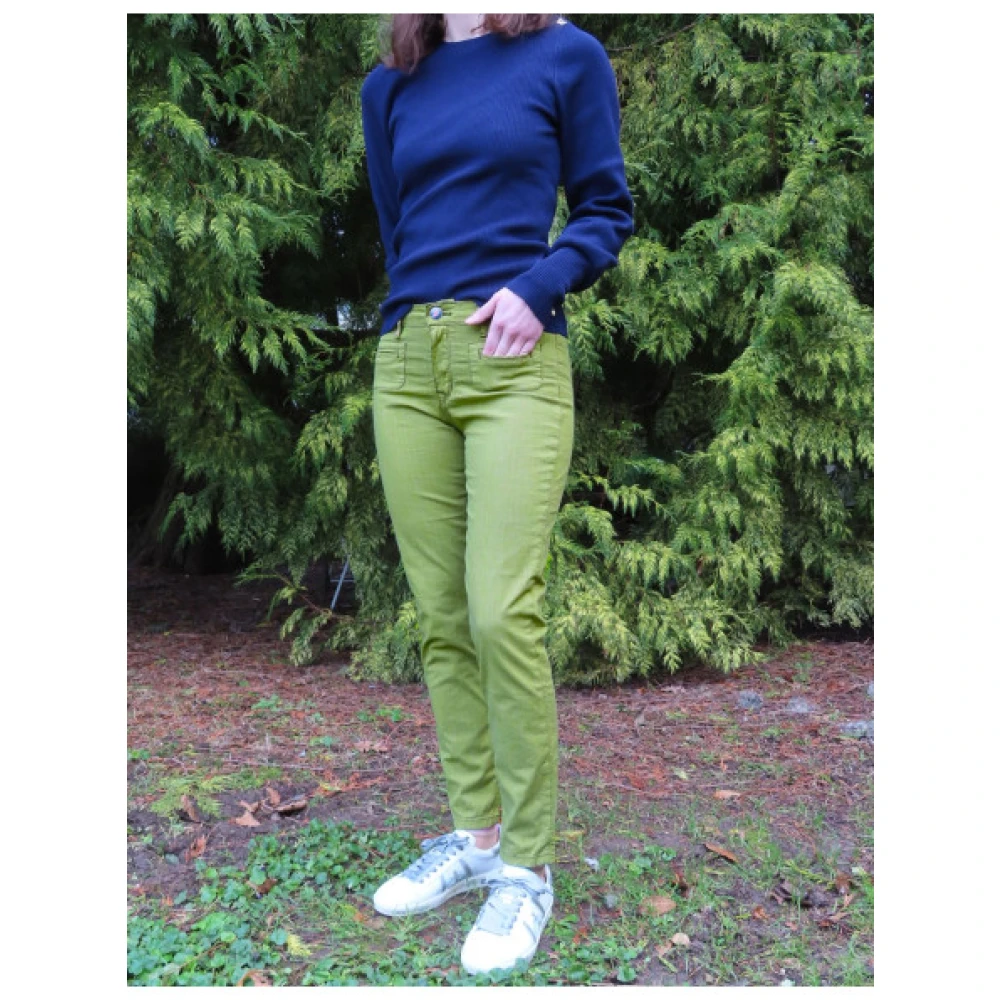 Islow Clara Gestreepte Stretch Katoenen Broek Green Dames