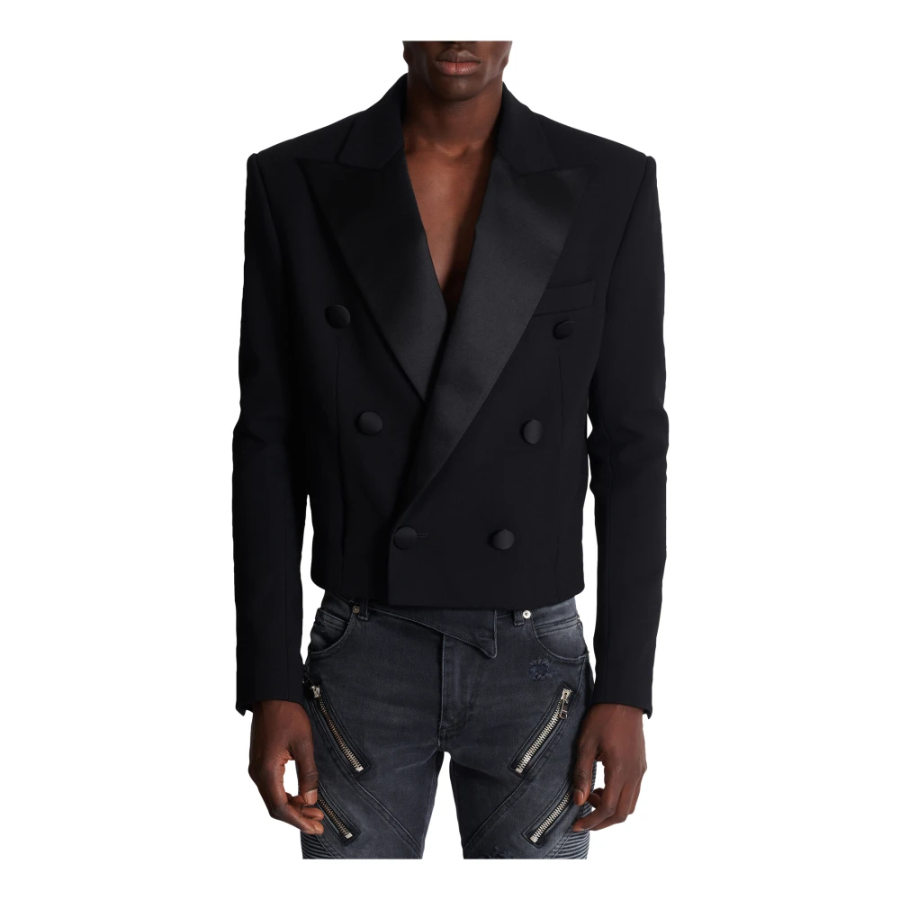 Balmain Cropped double crepe jasje Black Heren