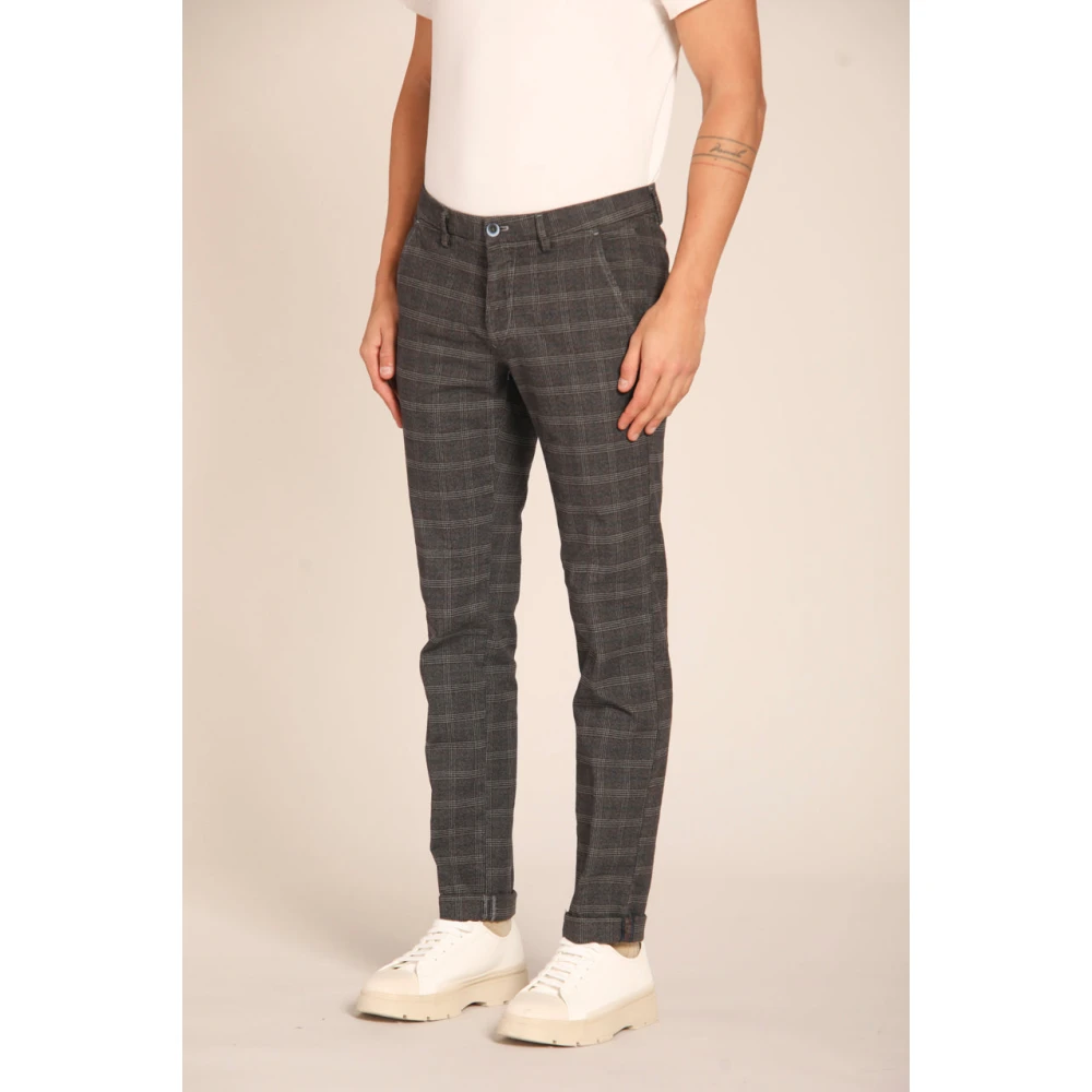 Mason's Slim Fit Glen Check Chino Broek Gray Heren