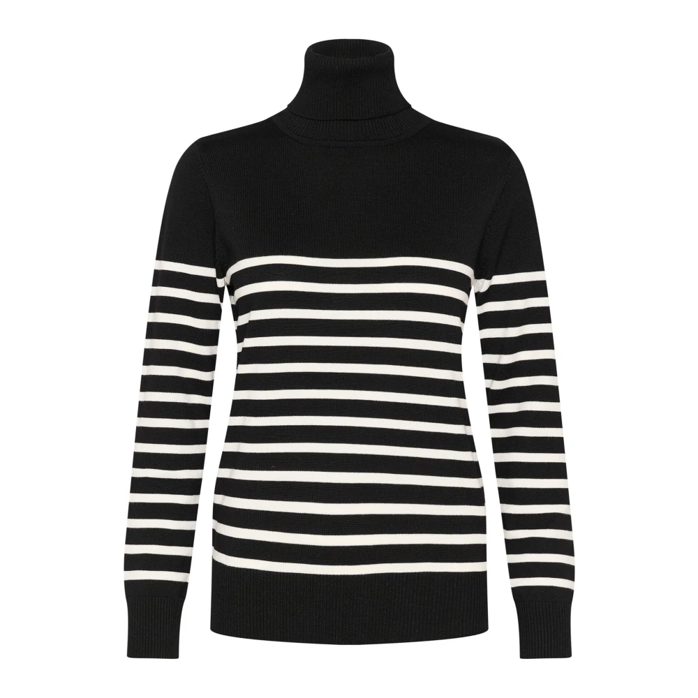 Saint Tropez Gestreepte Rollneck Pullover Trui Zwart Black Dames