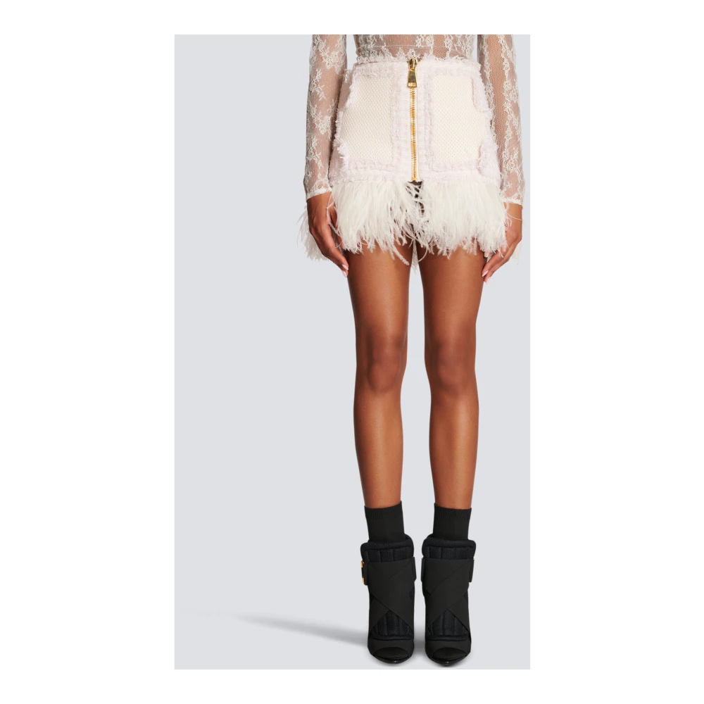 Balmain Korte veren rok in tweed en mesh Pink Dames