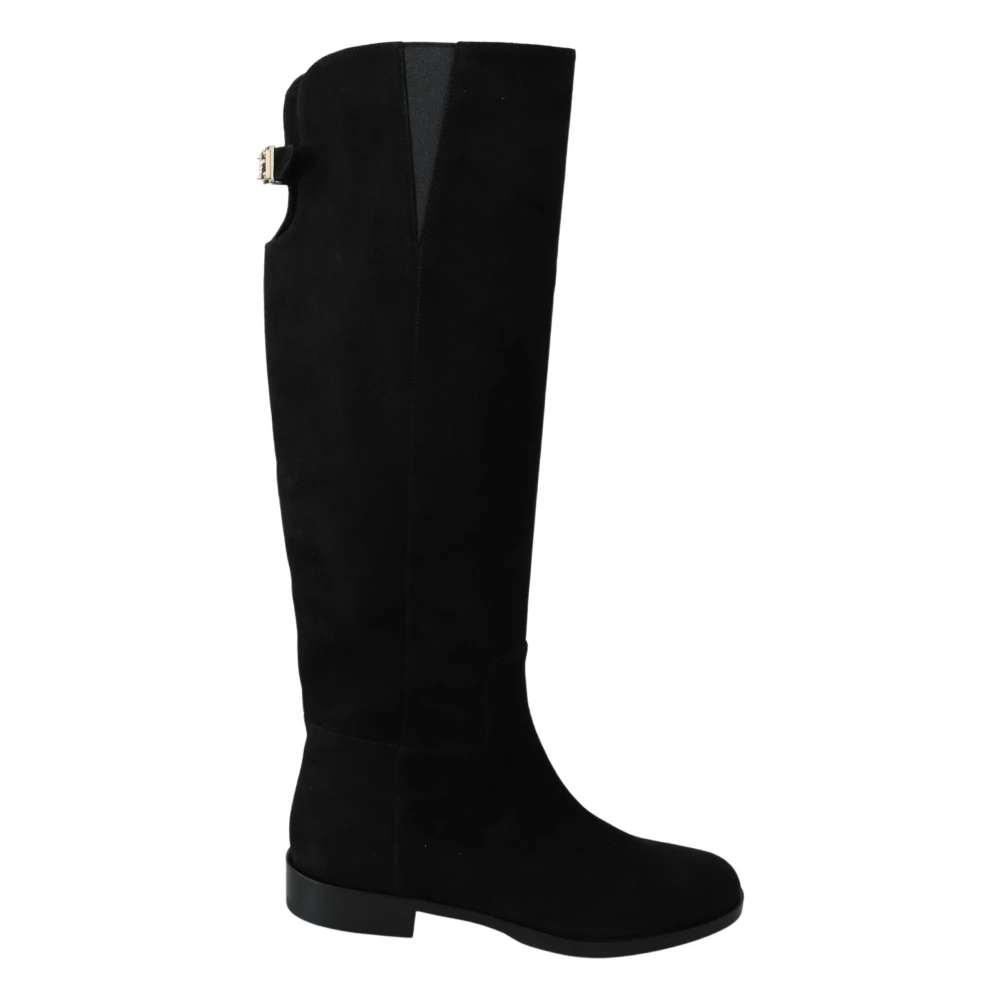 Dolce & Gabbana Women's Black Suede Knee High Flat Boots