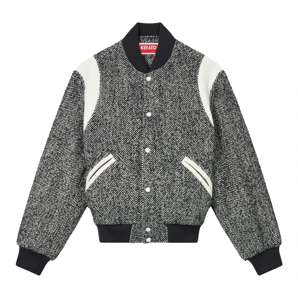 Kenzo Wollen Blouson Jas met Voorknoopsluiting Black Heren