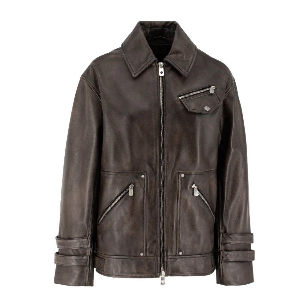 pinko Vintage Leren Jas met Sportieve Touch Brown Dames