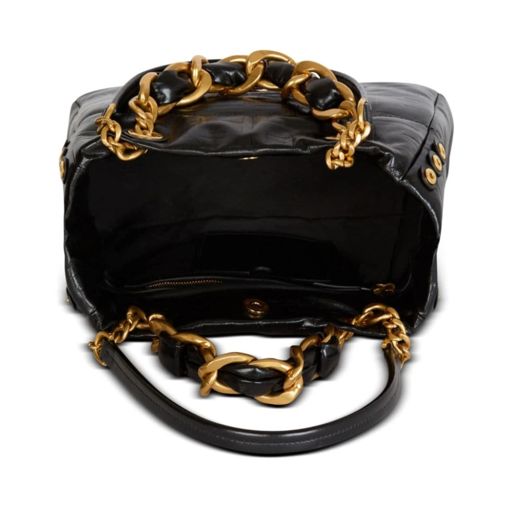 Balmain Geëtst Monogram Leren Schoudertas Black Dames
