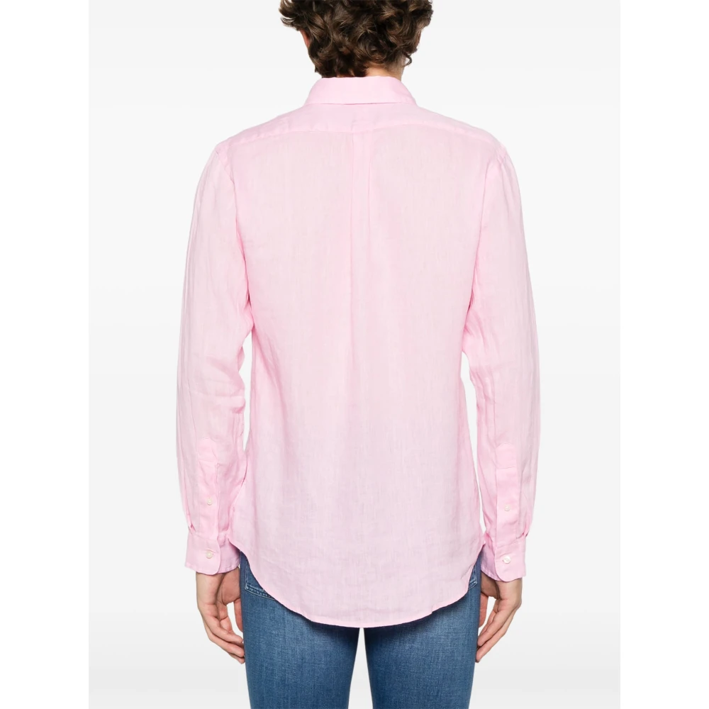 Polo Ralph Lauren Geborduurde Linnen Overhemd Pink Heren