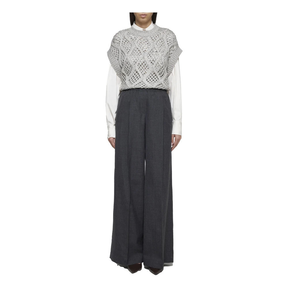 BRUNELLO CUCINELLI Paillet Kabelgebreide Kasjmiertrui Gray Dames