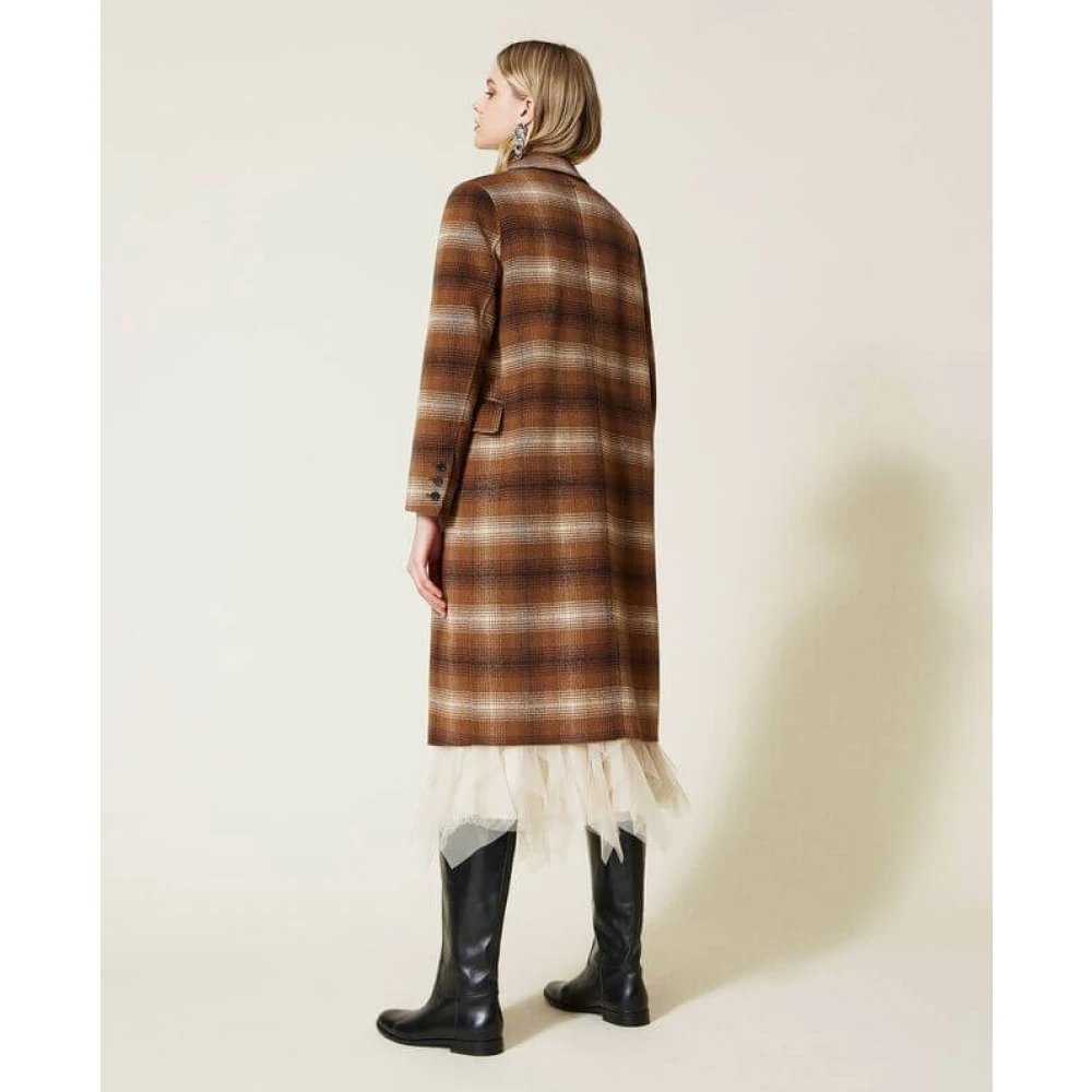 Twinset Dubbel Geruite Stoffen Jas 40 Brown Dames