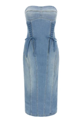 Denimklänning med korsade snören