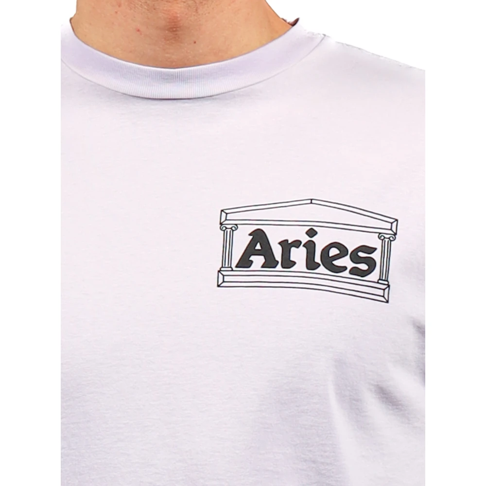 Aries Paarse Temple Logo Print T-Shirt Purple Heren