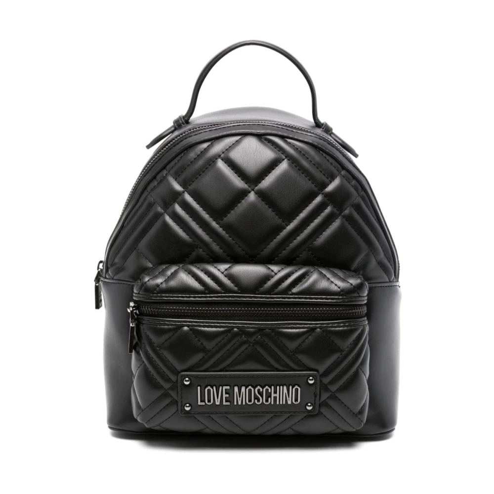 Love Moschino Gewatteerde Zwarte Rugzak met Logodetail Black Dames
