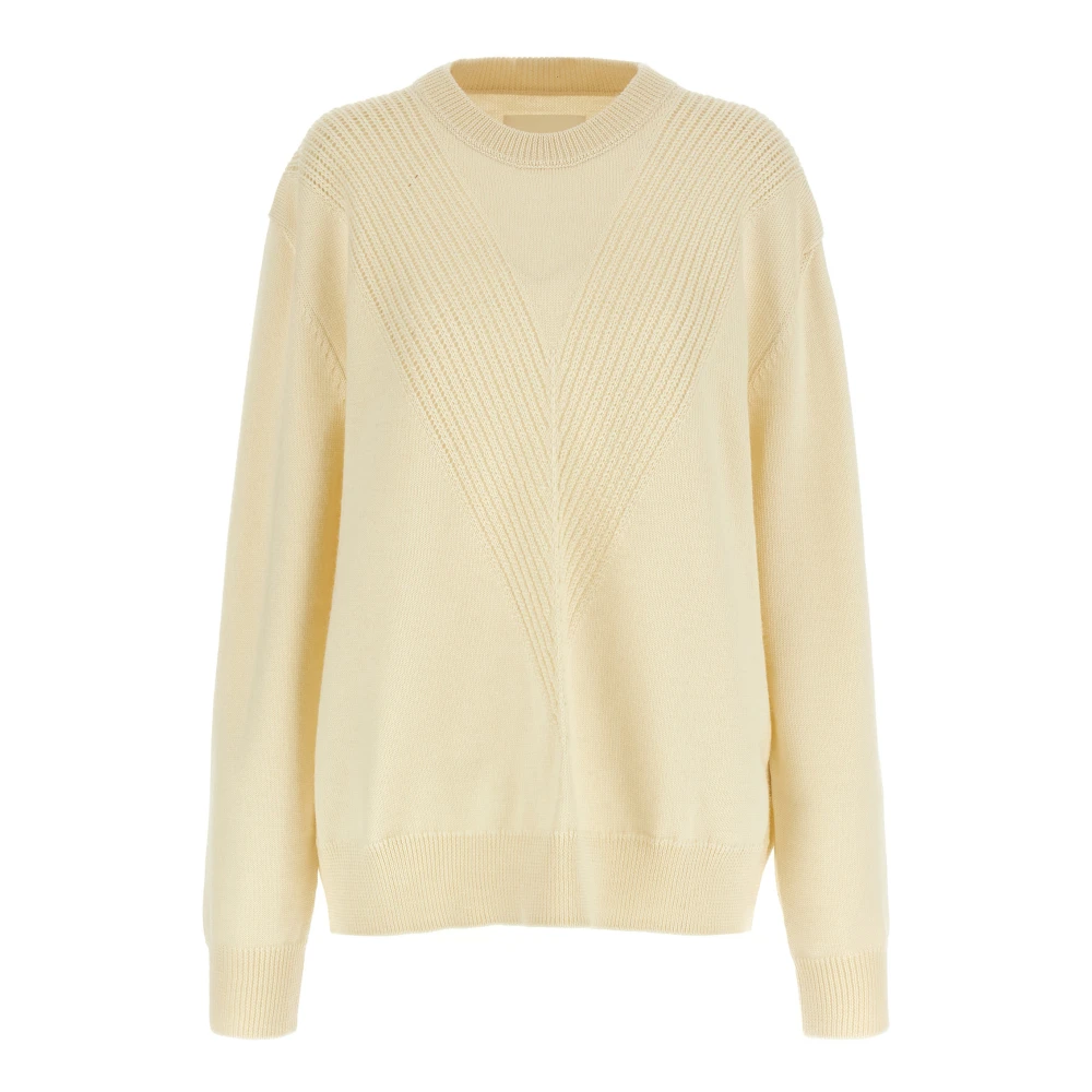 Jil Sander Men's White Round-Neck Knitwear, L, Crew-Neck Wool Jumper